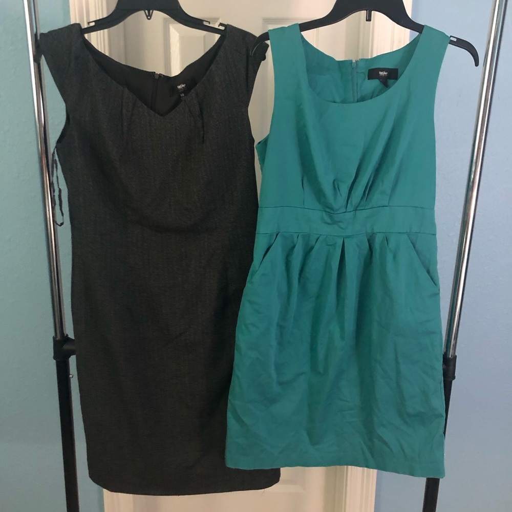 2 dresses and a button up blouse
